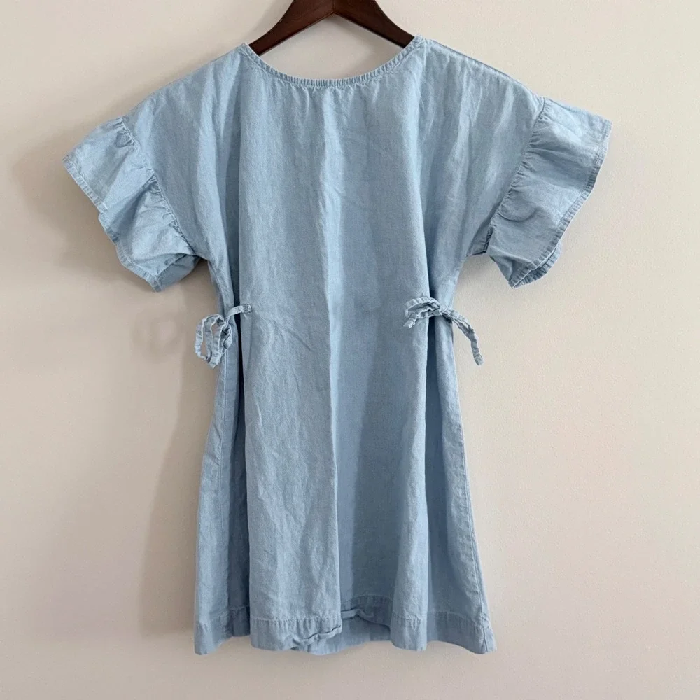 Gymboree Girls Light Blue Chambray Ruffle Sleeve Dress Size M 7-8 Side Ties